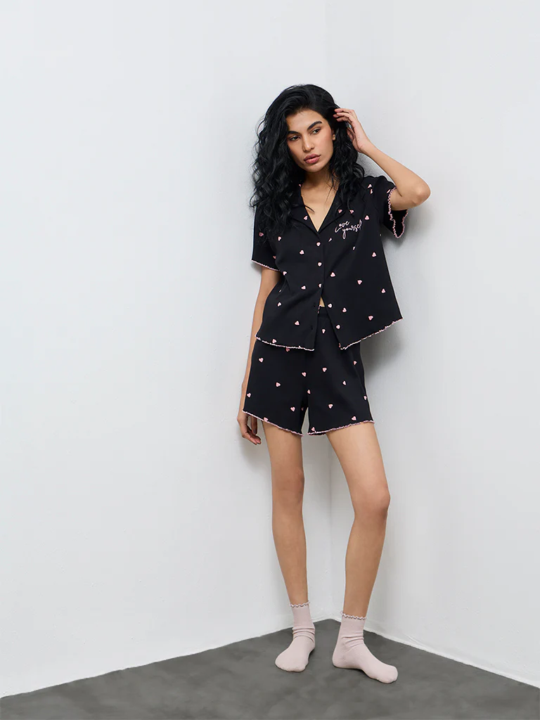Superstar Black Printed High-Rise Cotton-Blend Shorts