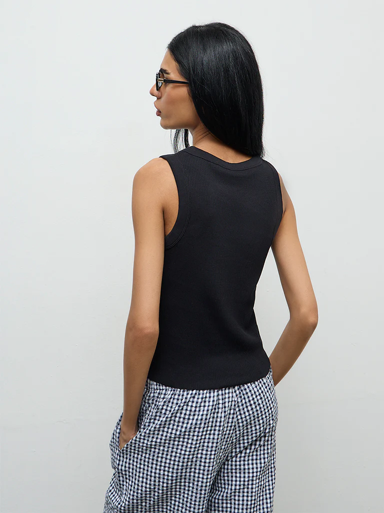 Superstar Black Ribbed Cotton-Blend Tank Top - Image 4