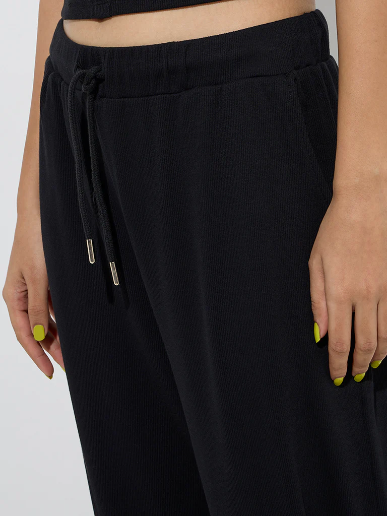 Superstar Black Ribbed High-Rise Cotton-Blend Pants - Image 3