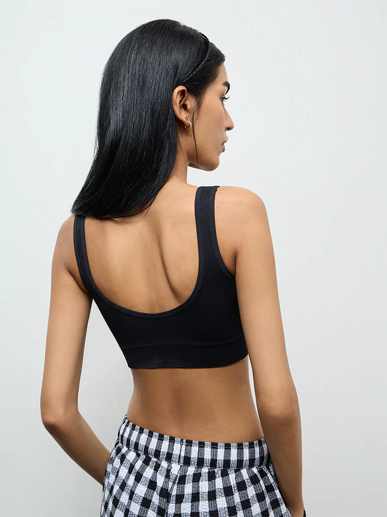 Superstar Black Ribbed Padded Bra - Image 4