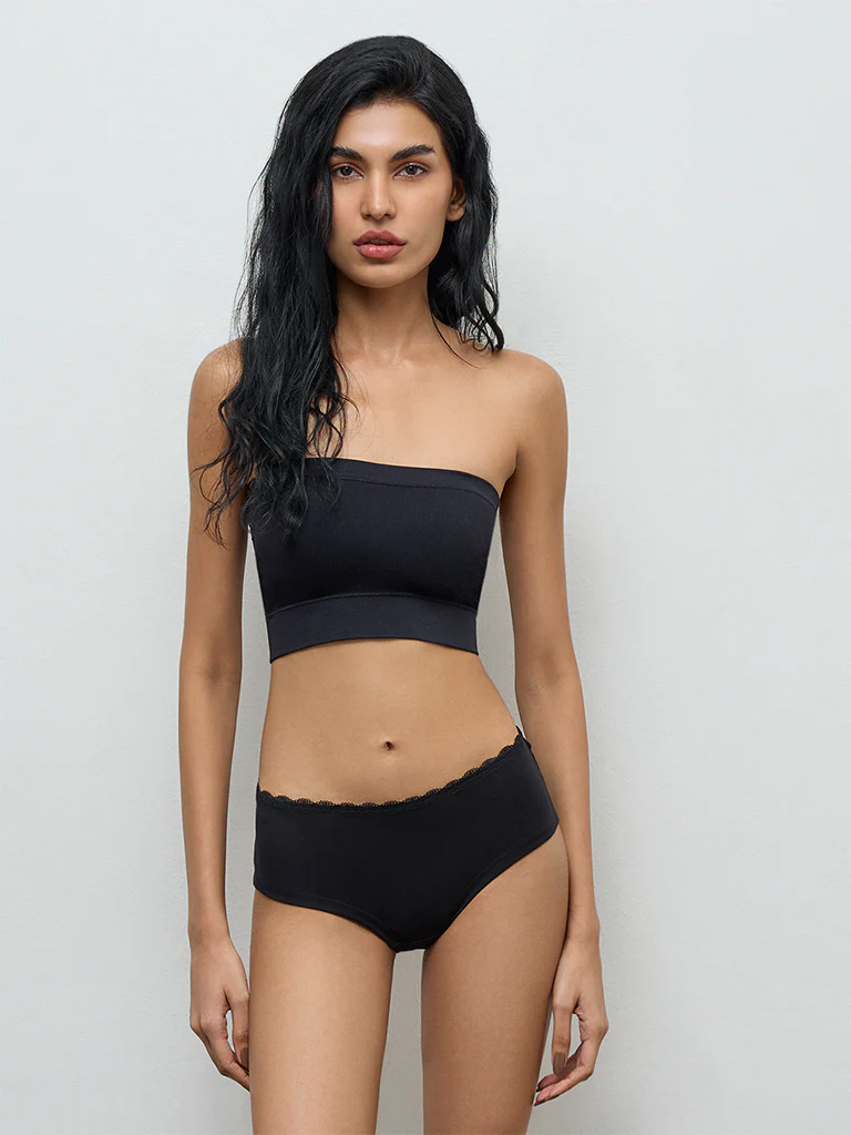 Superstar Black Ribbed Seamfree Padded Bandeau Bra - Image 2
