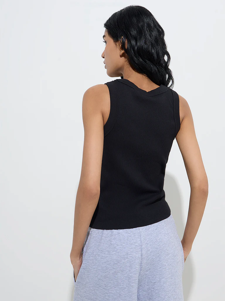 Superstar Black Ribbed-Textured Cotton-Blend Tank Top - Image 4