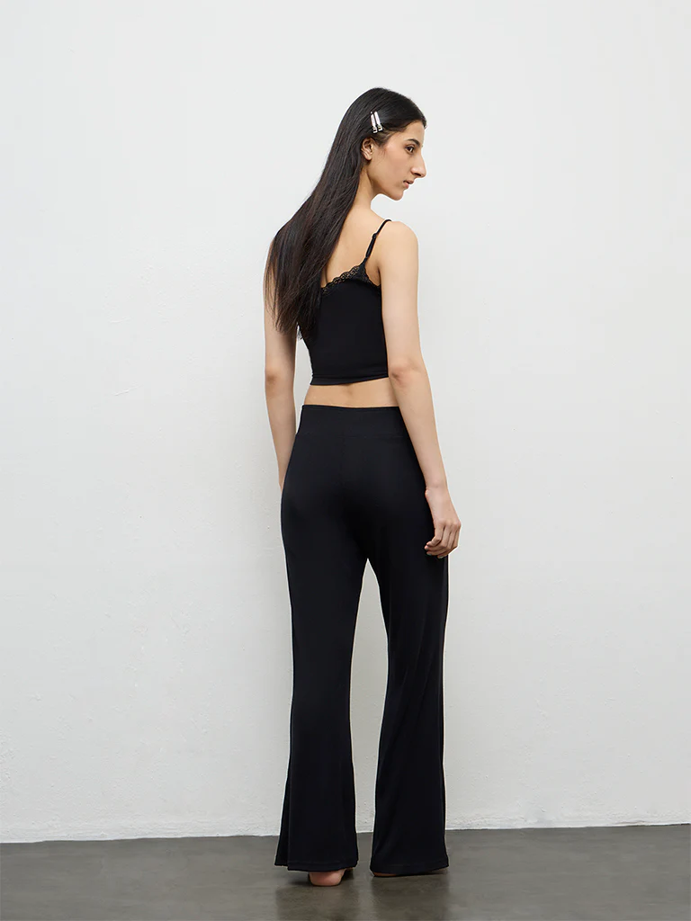 Superstar Black Ribbed-Textured High-Rise Pants - Image 4