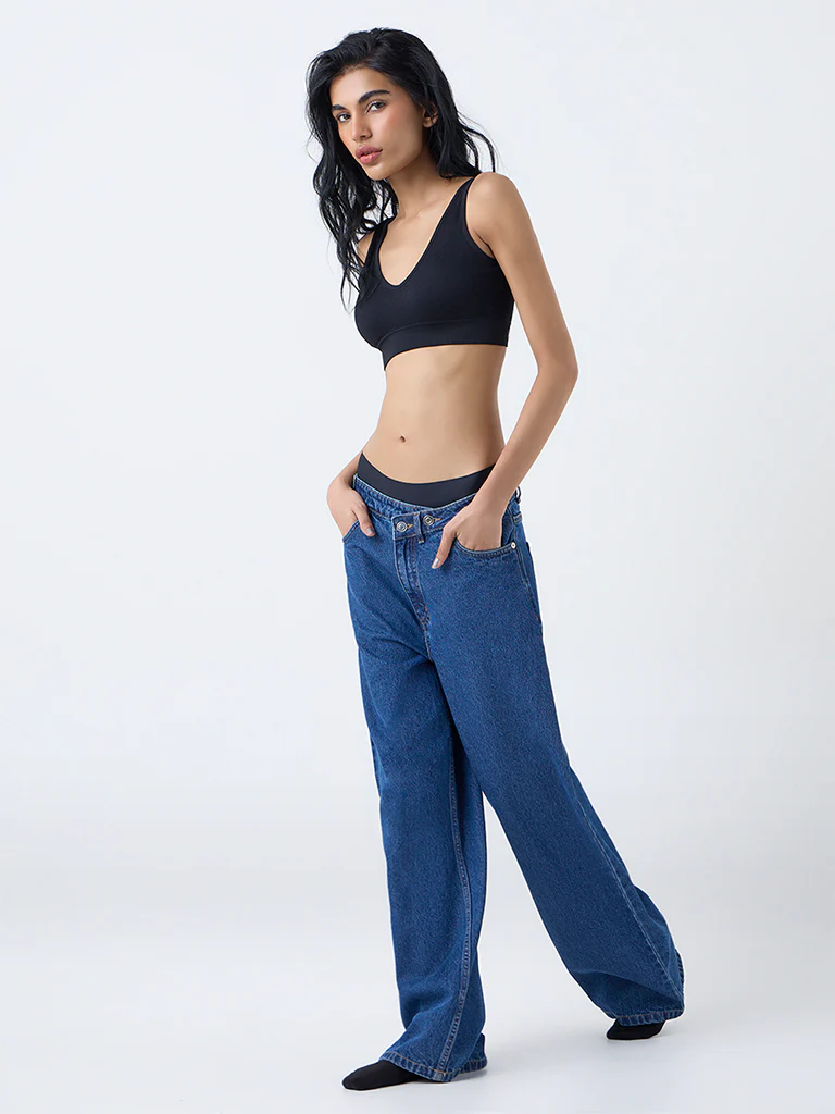 Superstar Black Ribbed-Textured Seam-Free Padded Bra - Image 2