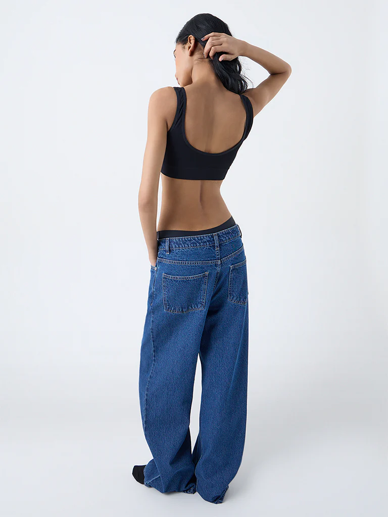 Superstar Black Ribbed-Textured Seam-Free Padded Bra - Image 4