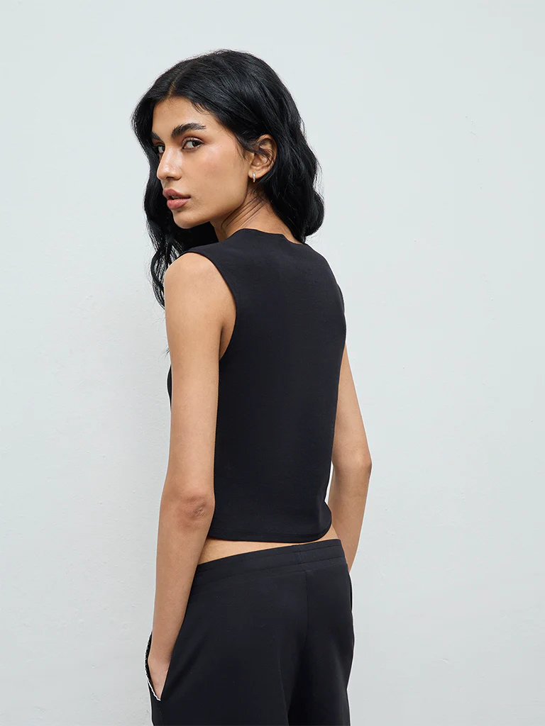 Superstar Black Solid Cotton-Blend Tank Top - Image 4