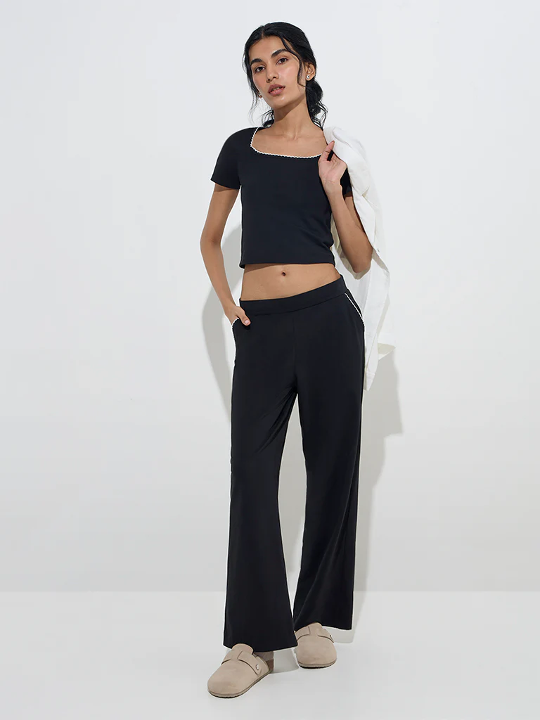 Superstar Black Solid Cotton-Blend Top - Image 2