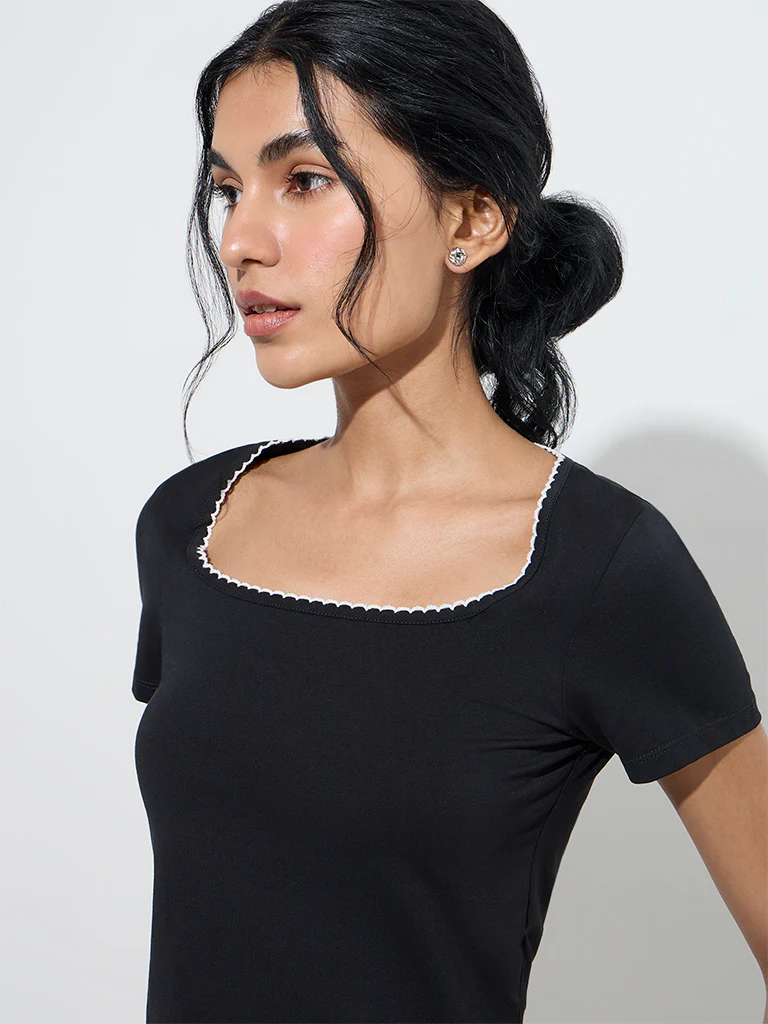 Superstar Black Solid Cotton-Blend Top - Image 3