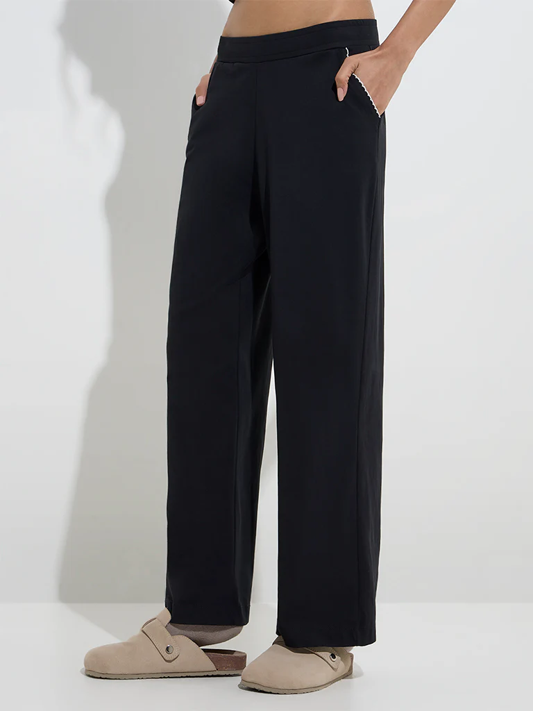 Superstar Black Solid High-Rise Cotton-Blend Lounge Pants - Image 2