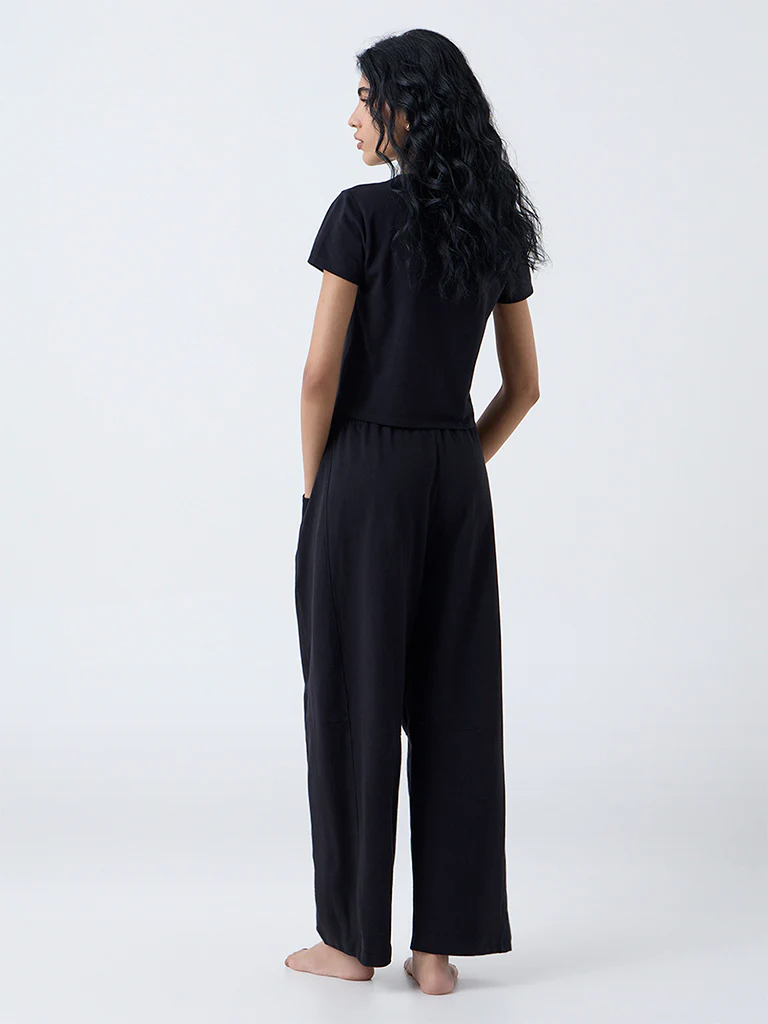 Superstar Black Solid High-Rise Cotton-Blend Pants - Image 4
