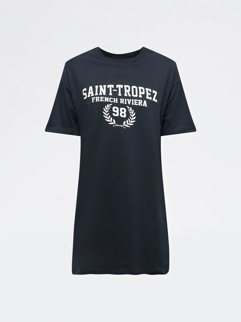 Superstar Black Text Cotton T-Shirt Dress - Image 5