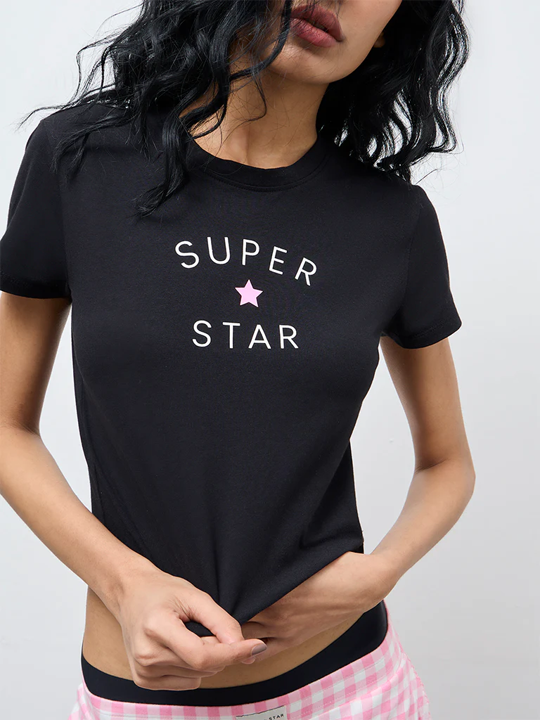 Superstar Black Typographic Cotton-Blend T-Shirt - Image 3
