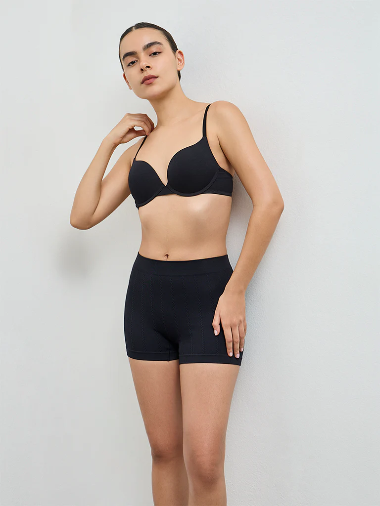 Superstar Black Under-wired Cotton Push-Up Bra