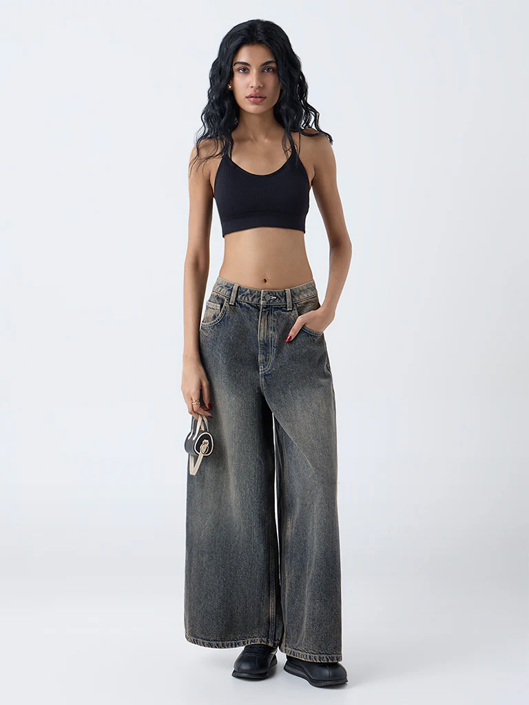 Superstar Black Waffle-Textured Padded Bra