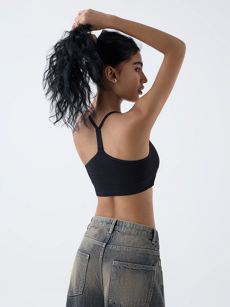 Superstar Black Waffle-Textured Padded Bra - Image 4