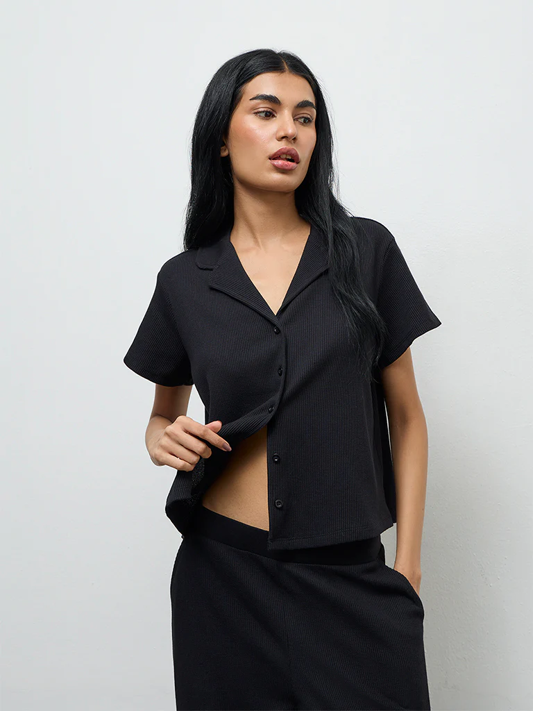 Superstar Black Waffle-Textured Shirt