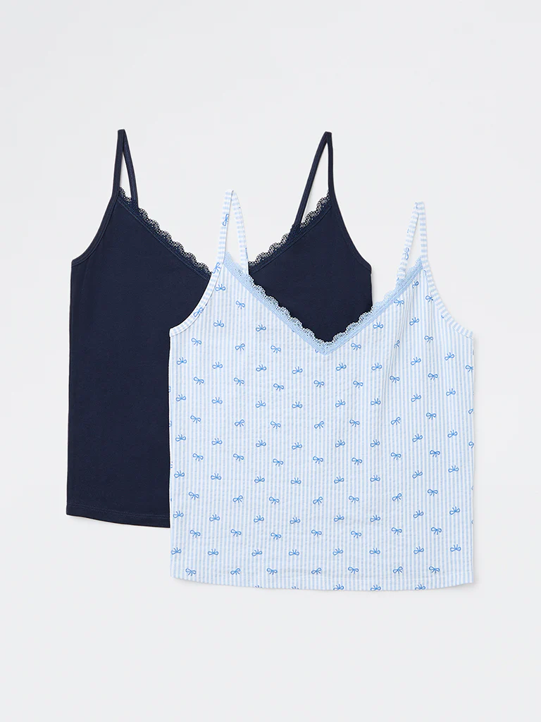 Superstar Blue Printed Cotton-Blend Camisole - Pack of 2 - Image 2