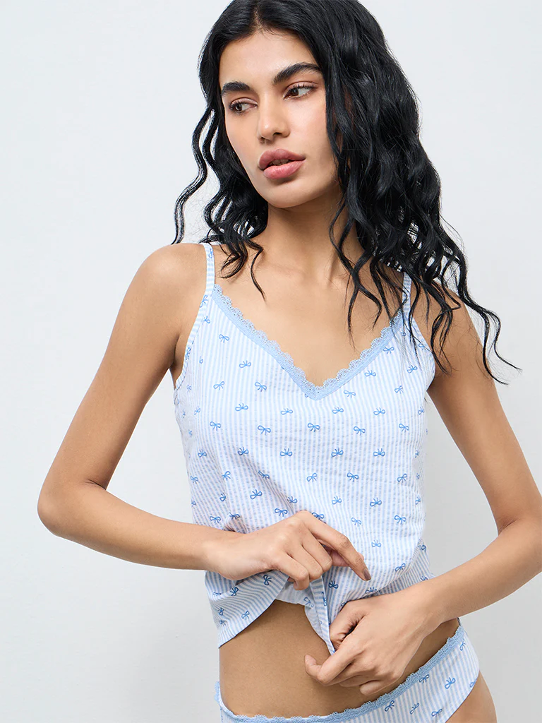 Superstar Blue Printed Cotton-Blend Camisole - Pack of 2 - Image 3