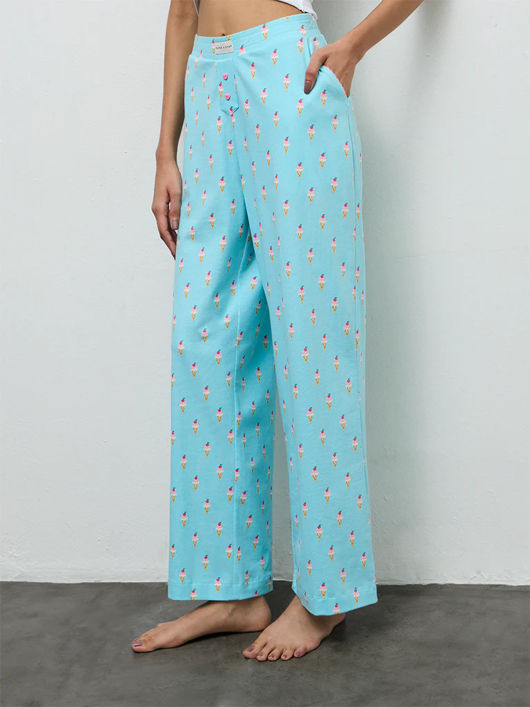 Superstar Blue Printed High-Rise Cotton-Blend Pants - Image 2