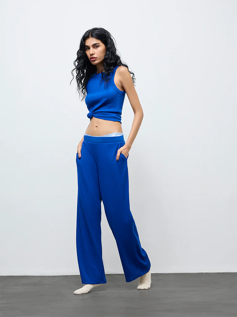 Superstar Blue Ribbed Textured Cotton-Blend Tank Top - Image 2