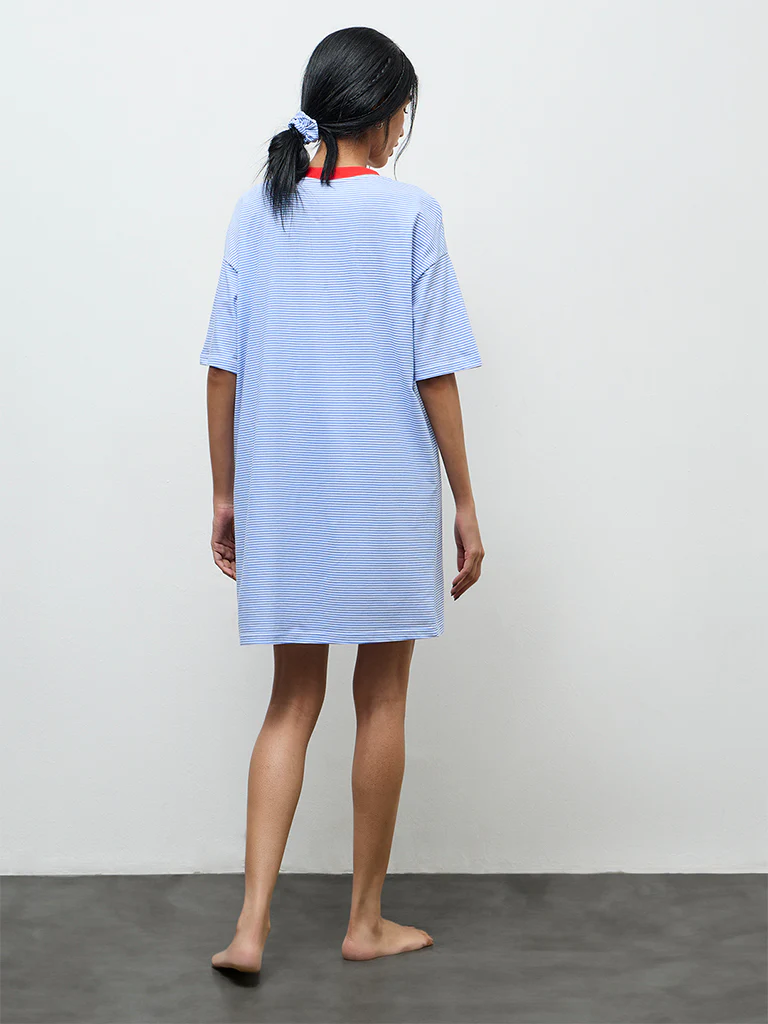 Superstar Blue Stripe-Printed Cotton T-Shirt Dress - Image 4