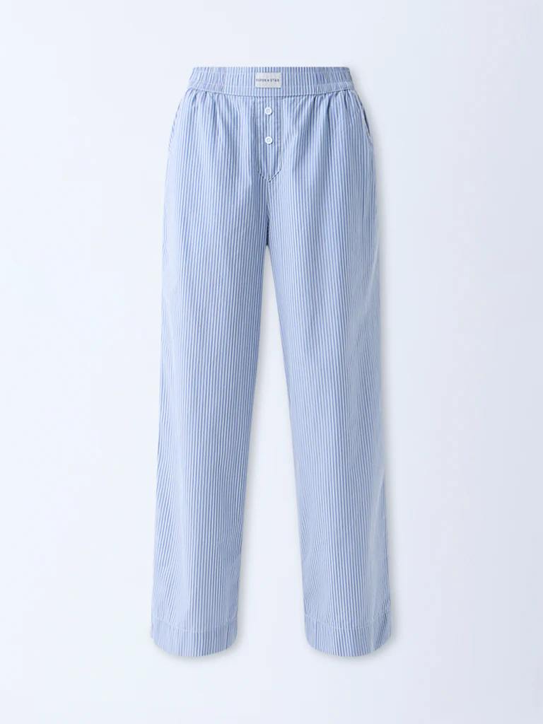 Superstar Blue Striped High-Rise Cotton Pants - Image 5