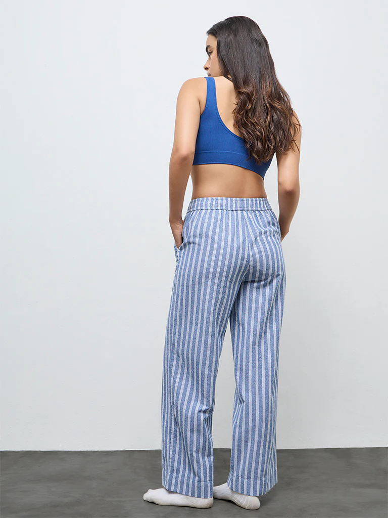 Superstar Blue Striped High-Rise Cotton Pants - Image 4