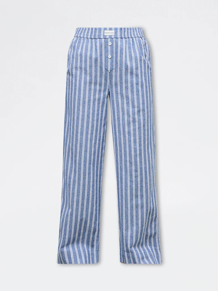 Superstar Blue Striped High-Rise Cotton Pants - Image 5