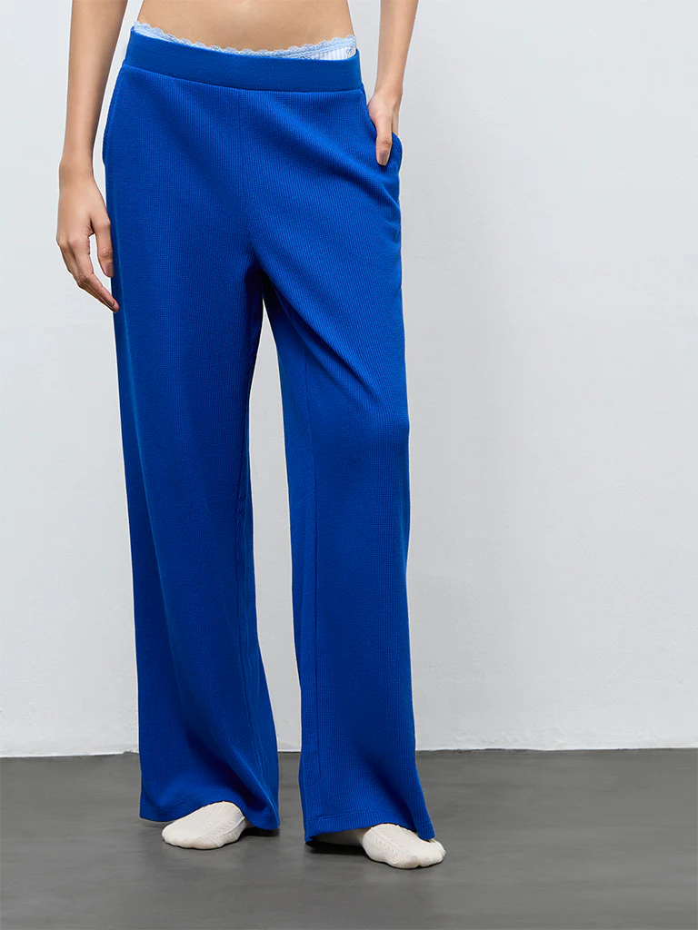 Superstar Blue Waffle-Textured High-Rise Pants - Image 2
