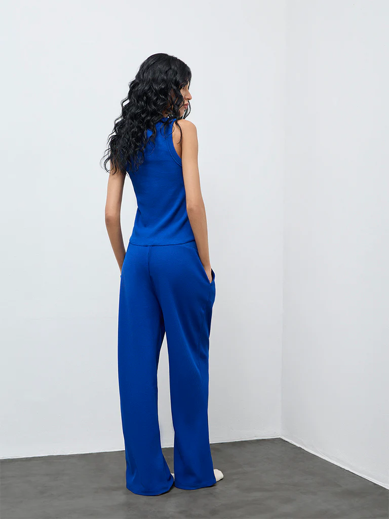 Superstar Blue Waffle-Textured High-Rise Pants - Image 4