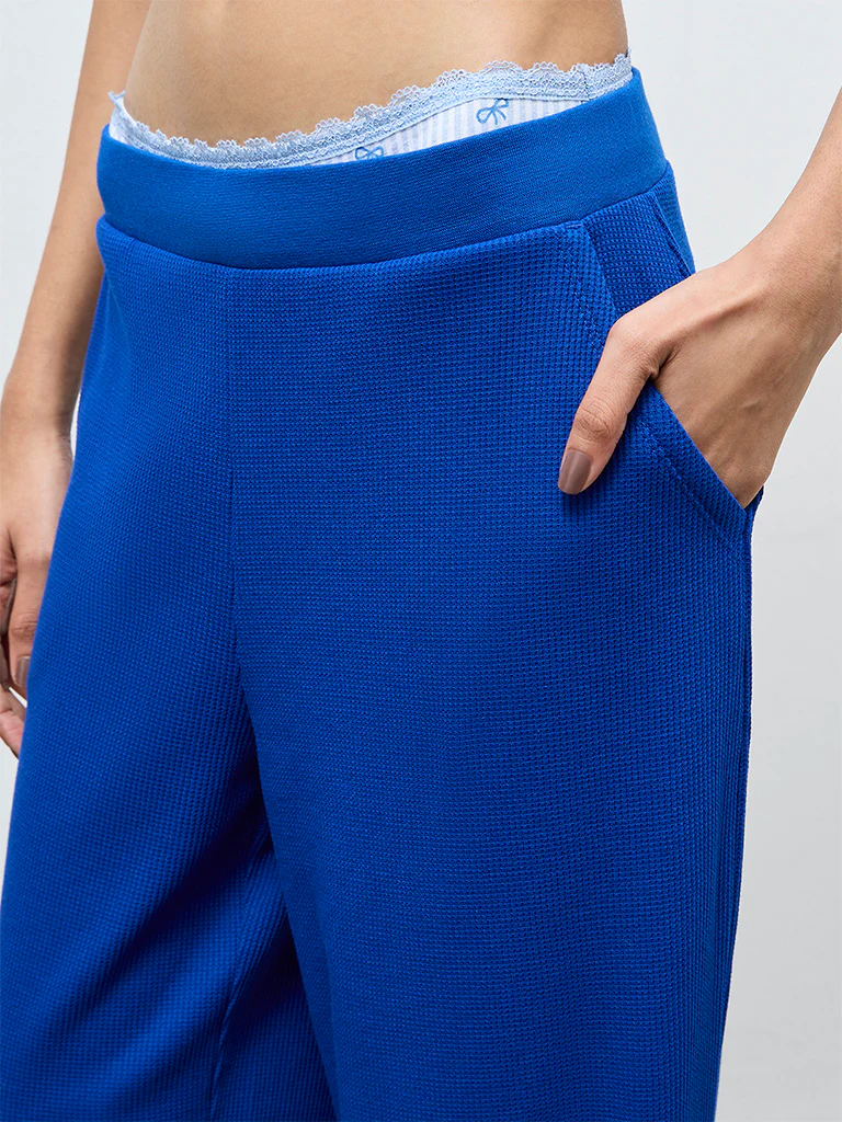 Superstar Blue Waffle-Textured High-Rise Pants - Image 3