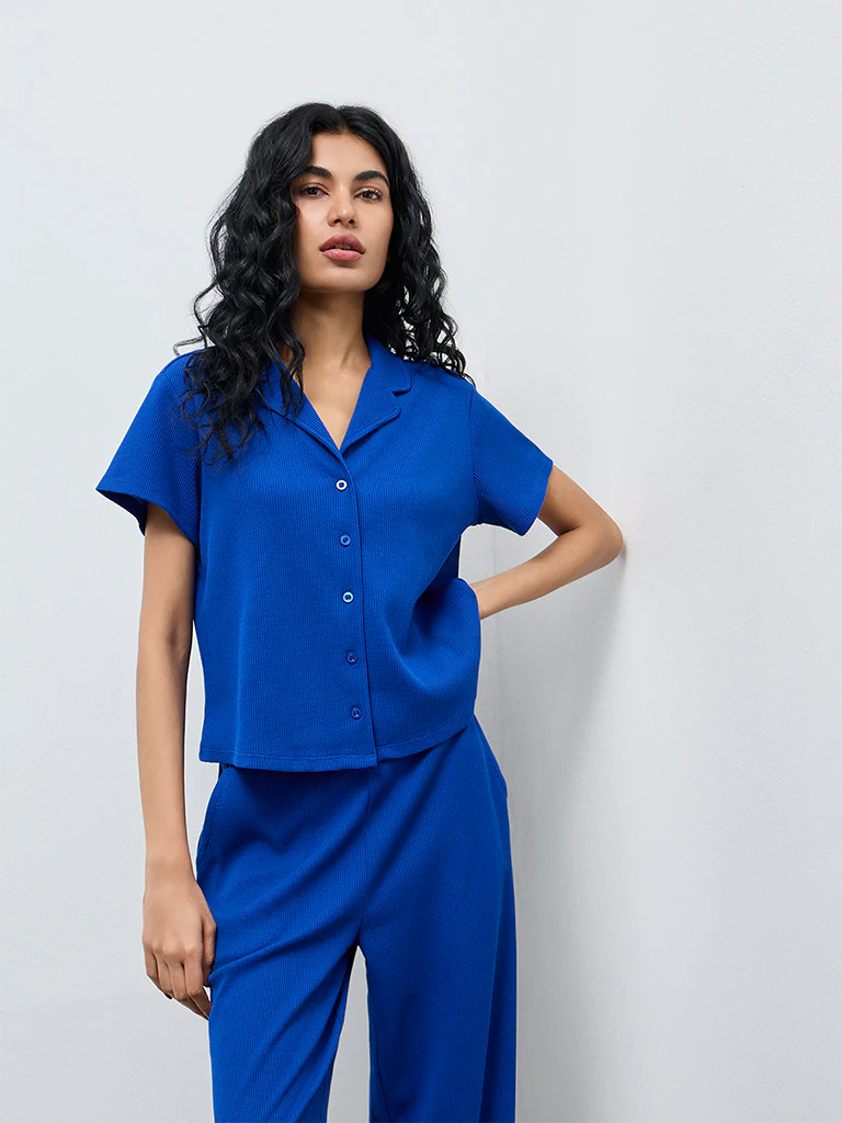 Superstar Blue Waffle-Textured Shirt