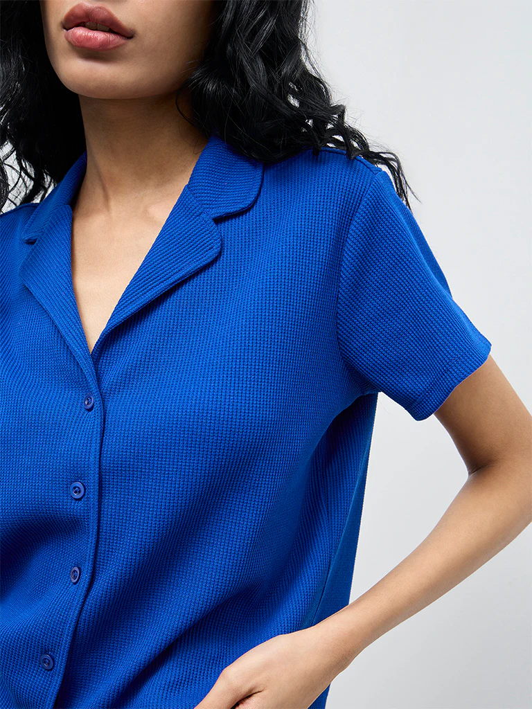 Superstar Blue Waffle-Textured Shirt - Image 3