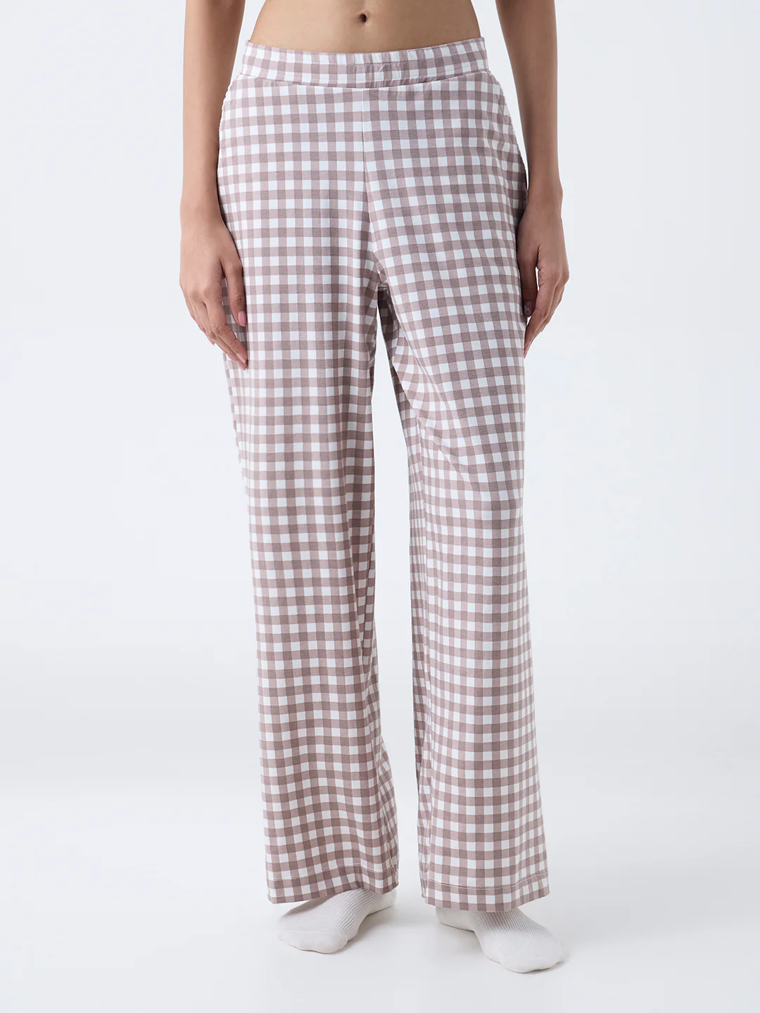 Superstar Brown Checks Detailed High-Rise Cotton-Blend Pants - Image 2