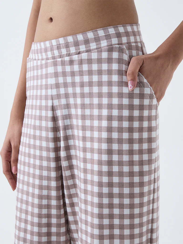 Superstar Brown Checks High-Rise Cotton-Blend Pants - Image 3