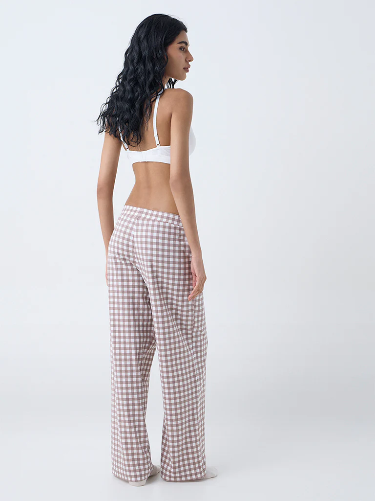 Superstar Brown Checks High-Rise Cotton-Blend Pants - Image 4