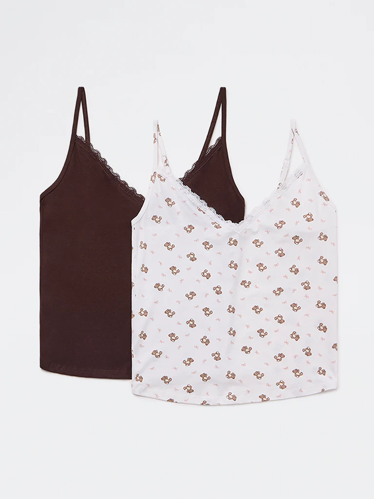 Superstar Brown Cotton-Blend Camisoles - Pack of 2 - Image 2