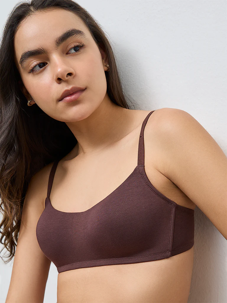 Superstar Brown Cotton-Blend Padded Bra - Image 3