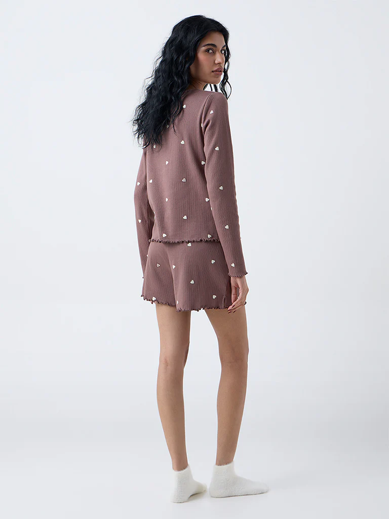 Superstar Brown Heart-Printed High-Rise Cotton-Blend Shorts - Image 4