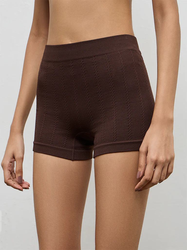 Superstar Brown Knitted Seam-Free High-Rise Boy Shorts Briefs - Image 2