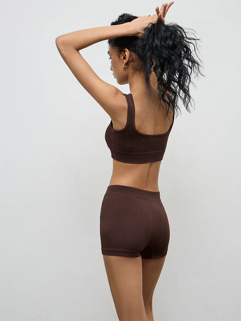 Superstar Brown Knitted Seam-Free High-Rise Boy Shorts Briefs - Image 4
