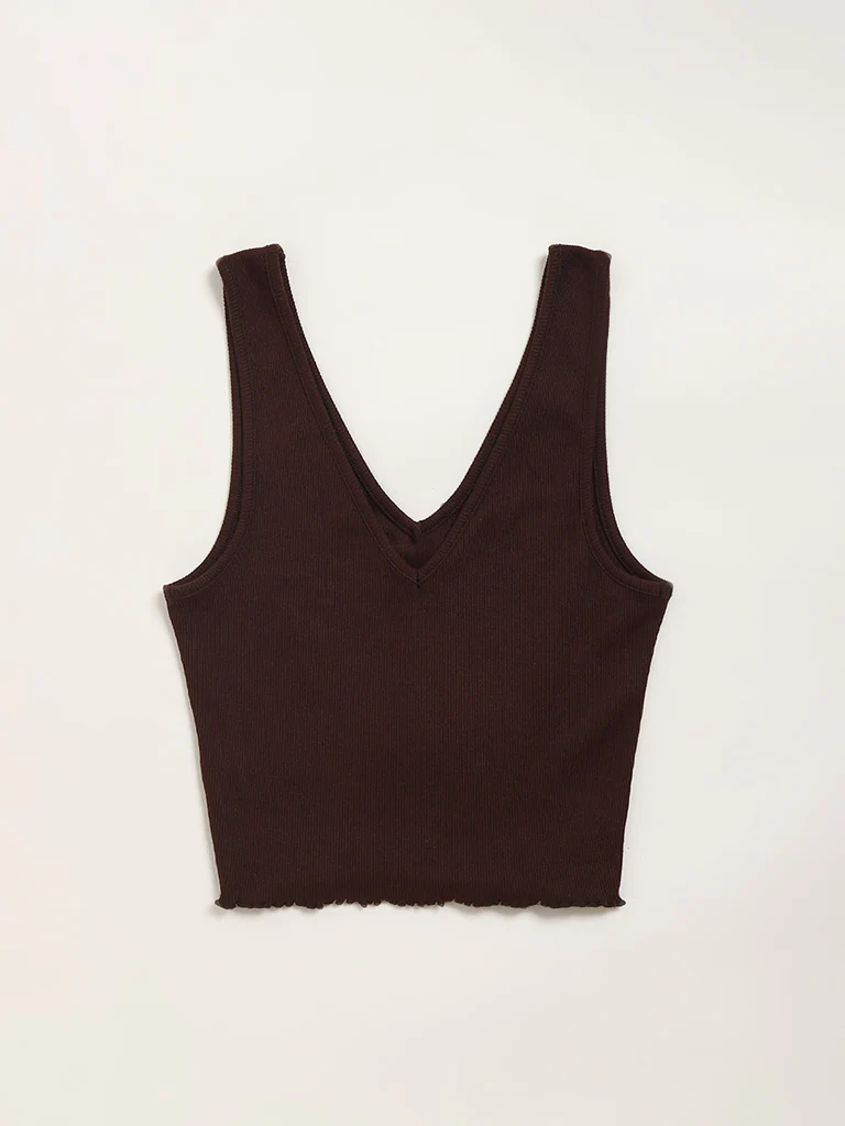 Superstar Brown Ribbed Cotton-Blend Top - Image 6