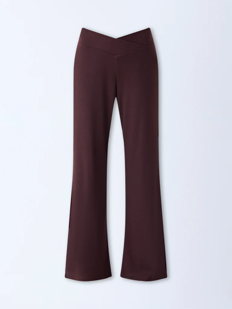 Superstar Brown Ribbed Cross-Waist High-Rise Pants - Image 5