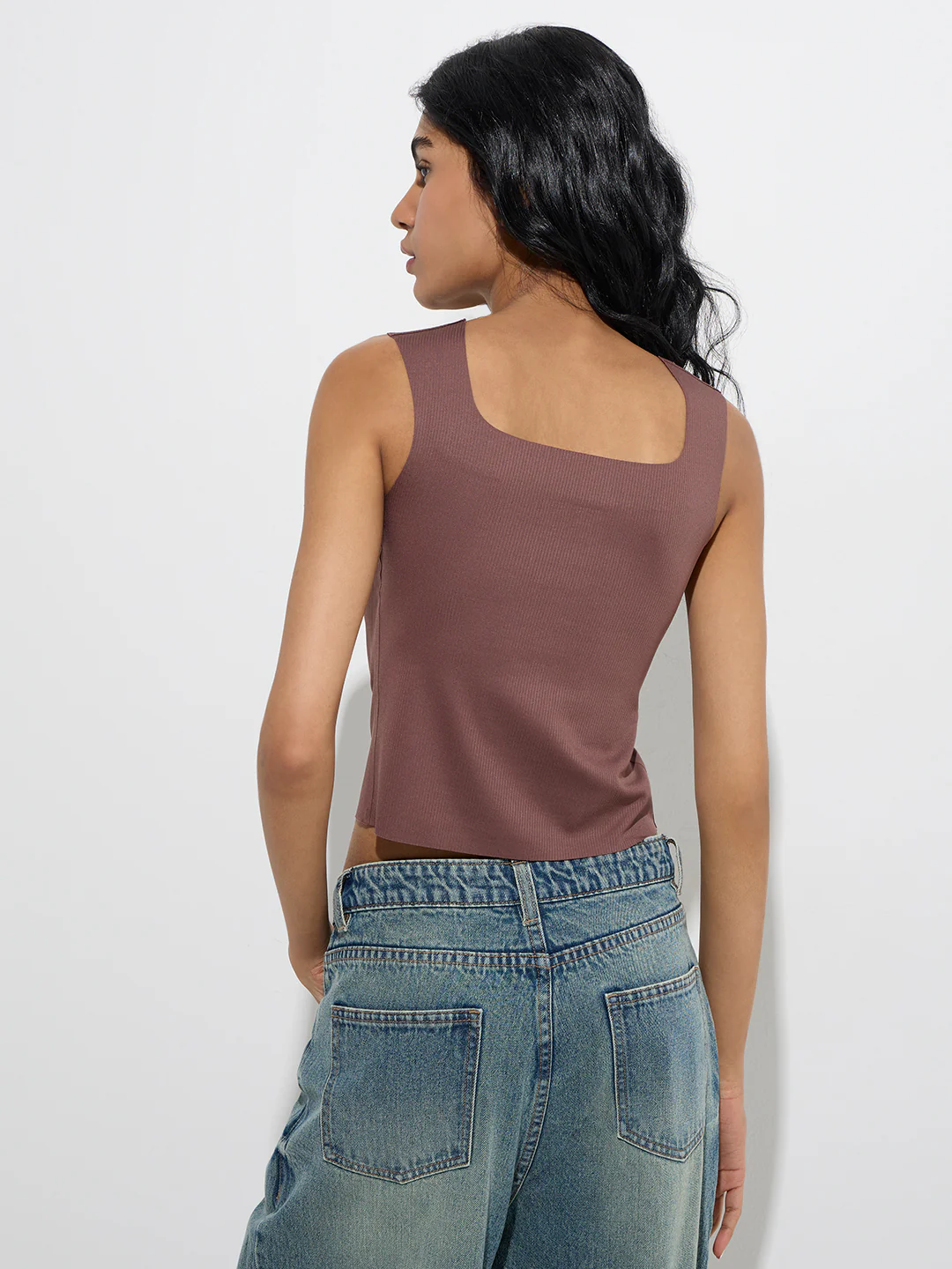 Superstar Brown Ribbed-Textured Padded Tank Top - Image 4