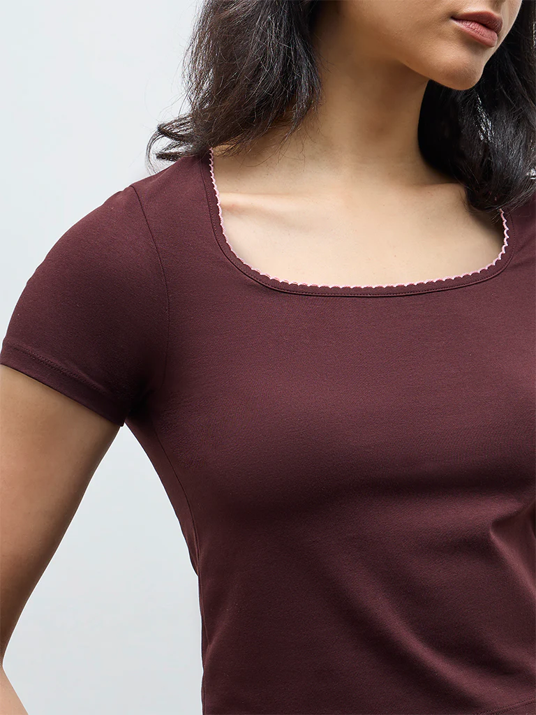 Superstar Brown Solid Cotton-Blend Top - Image 3