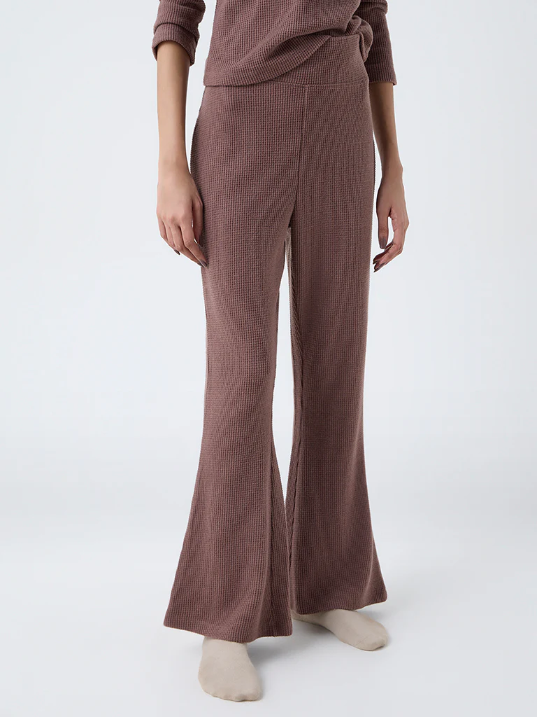 Superstar Brown Waffle-Textured Flared Pants - Image 2
