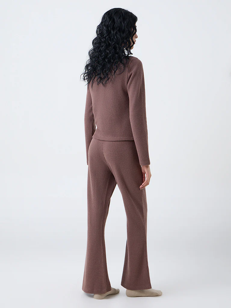 Superstar Brown Waffle-Textured Flared Pants - Image 3