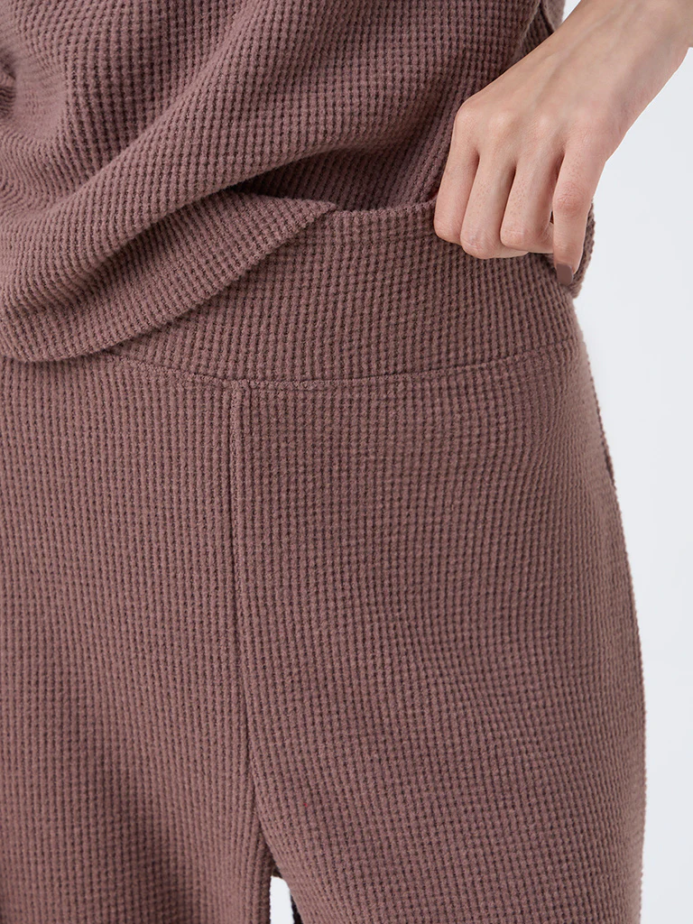 Superstar Brown Waffle-Textured Flared Pants - Image 4