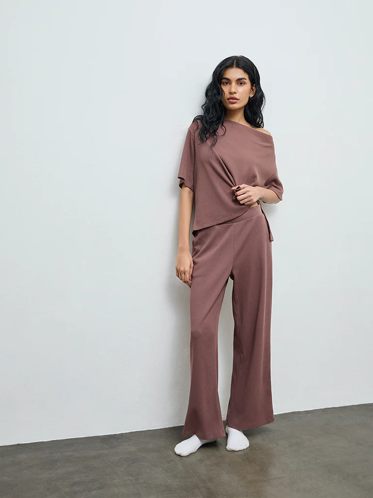 Superstar Brown Waffle-Textured High-Rise Cotton-Blend Track Pants