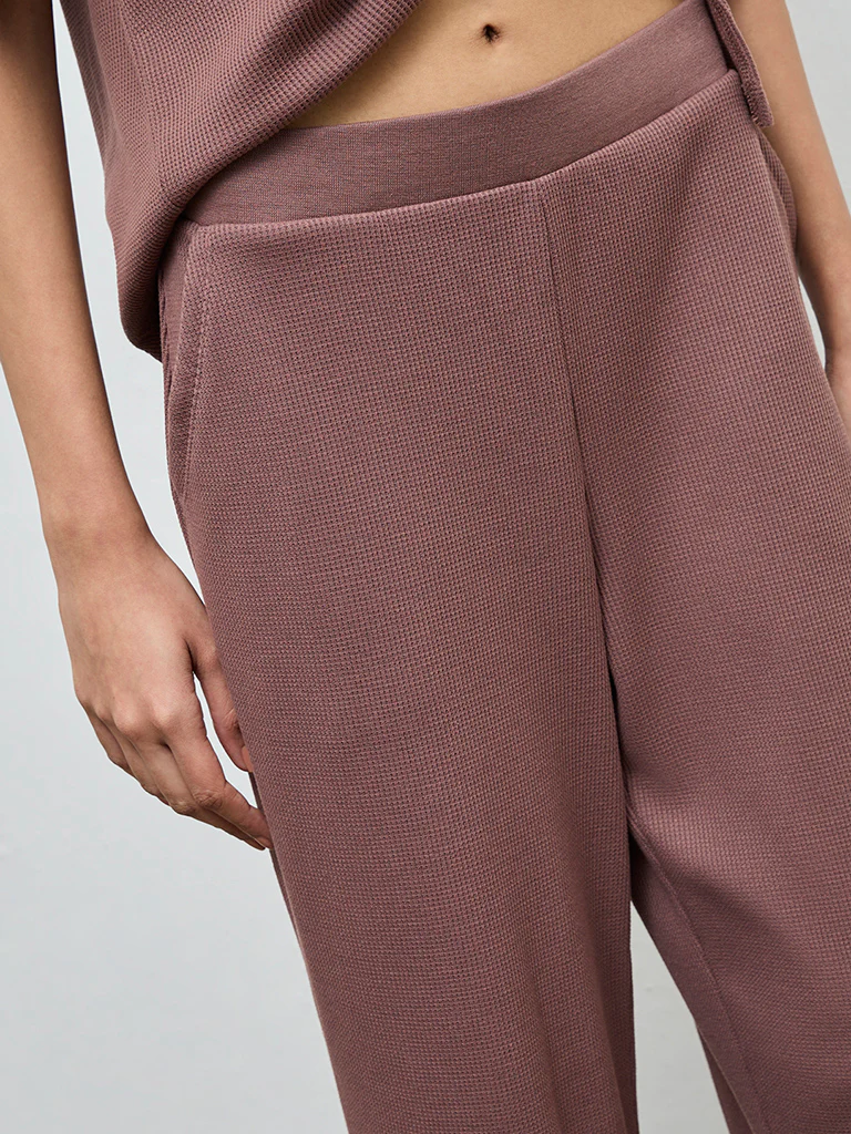 Superstar Brown Waffle-Textured High-Rise Cotton-Blend Track Pants - Image 3